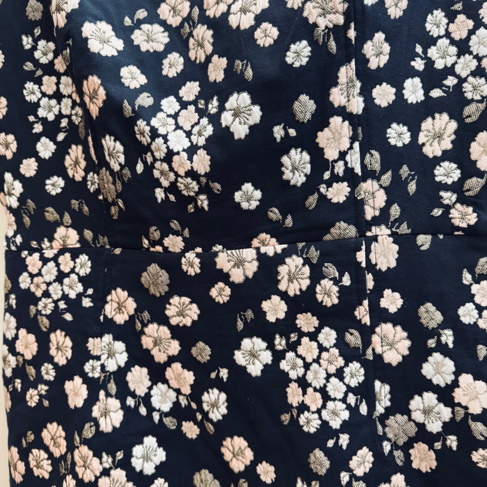Maeve Anthropologie Floral Jacquard Mini Dress Navy Pink Gold Square Neck Size 6 - Picture 4 of 10